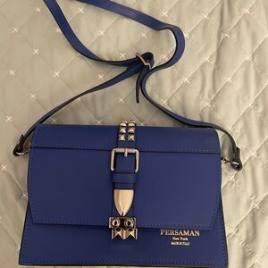 Persaman New York Blue Crossbody Bag with Gold Accents